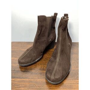Aerosoles Women's Pull On Ankle Booties Wedge Heels Suede Brown Leather 6.5M
